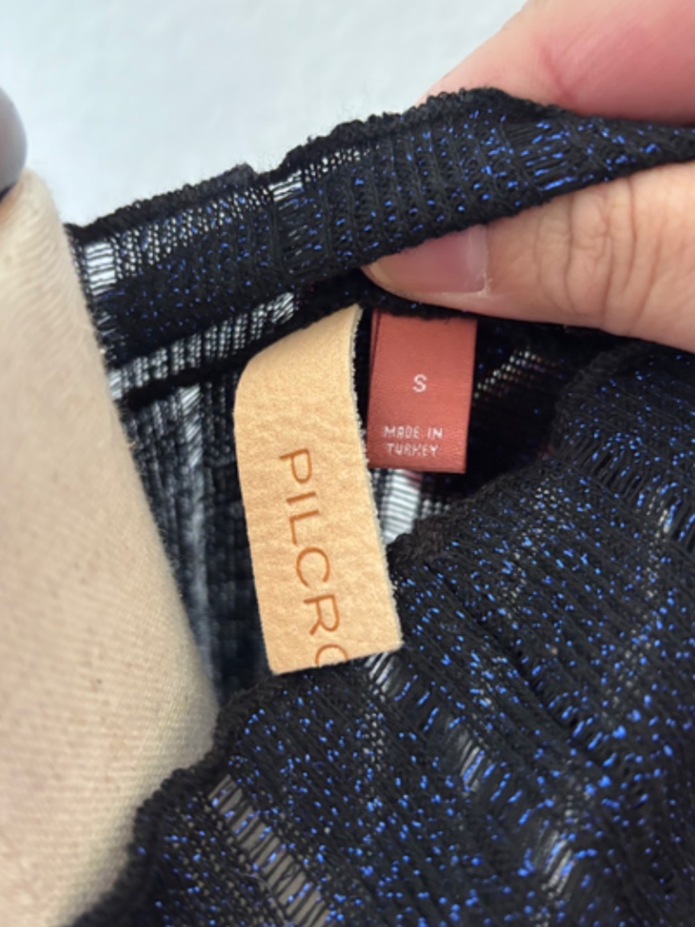 Anthropologie Pilcro midnight blue metallic lattice mockneck top size Small EUC - Picture 9 of 11